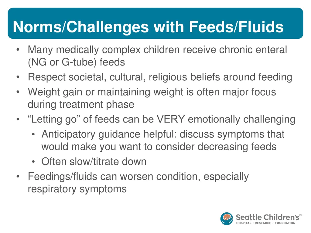 norms challenges with feeds fluids