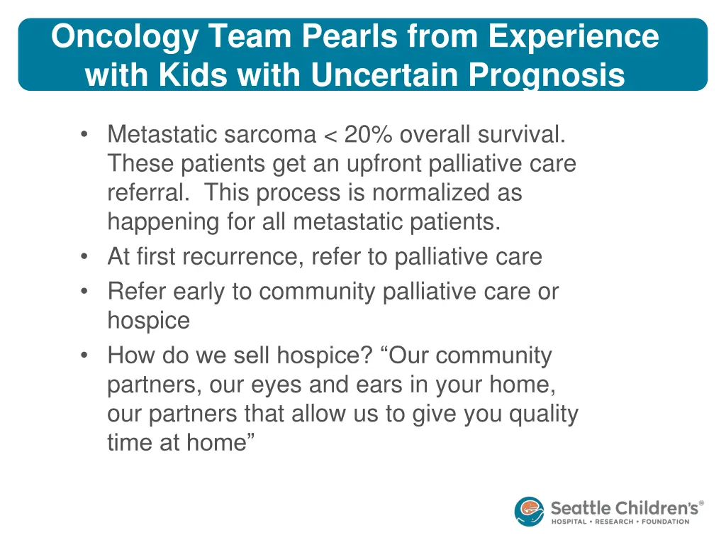 oncology team pearls from experience with kids