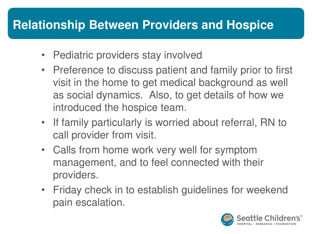 relationship between providers and hospice