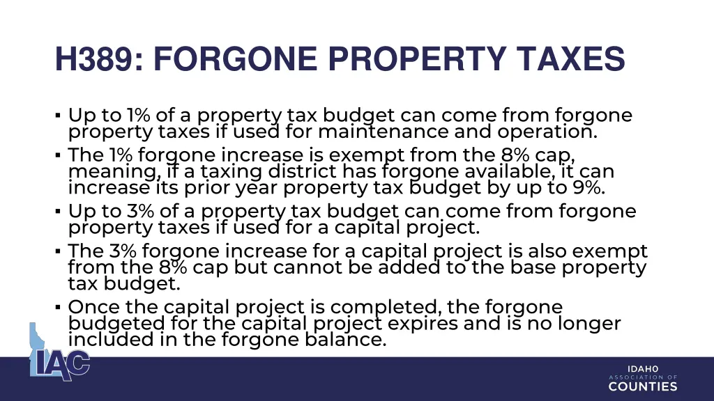 h389 forgone property taxes