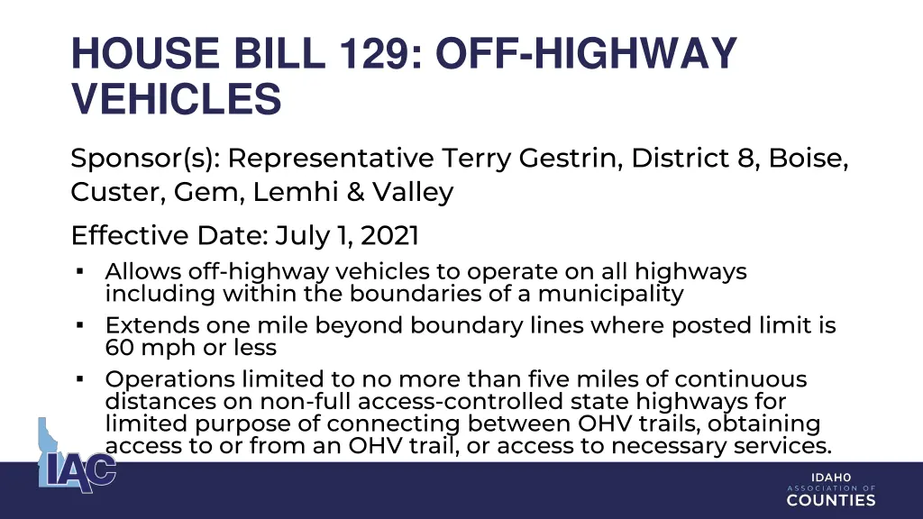 house bill 129 off highway vehicles