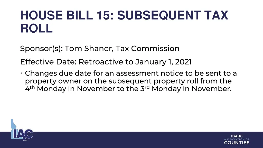 house bill 15 subsequent tax roll