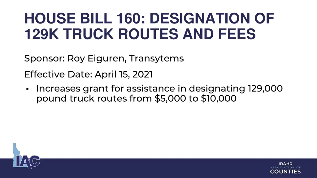 house bill 160 designation of 129k truck routes