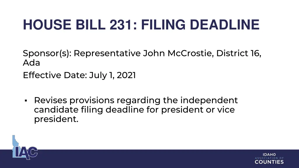 house bill 231 filing deadline