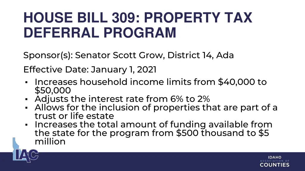 house bill 309 property tax deferral program