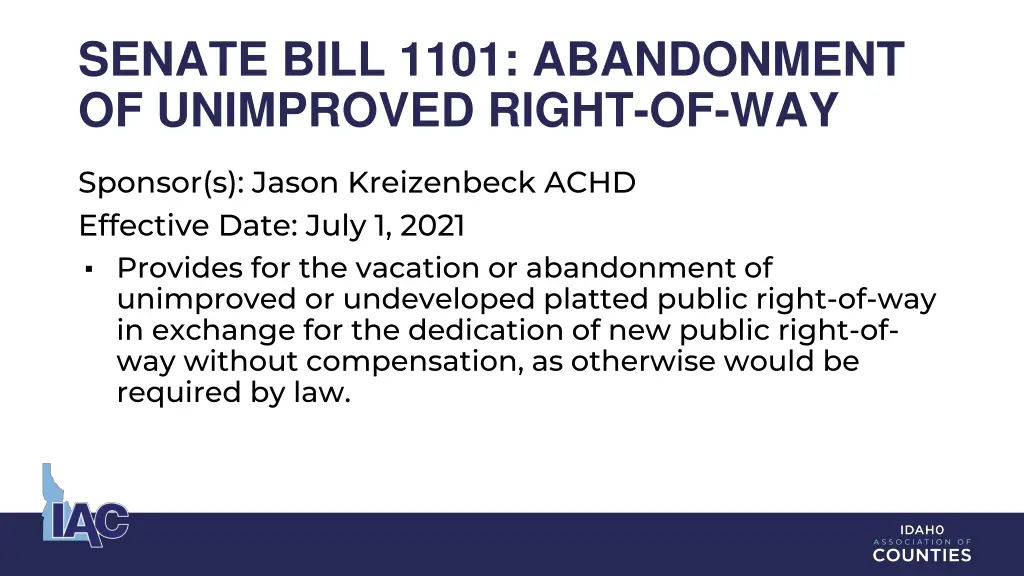 senate bill 1101 abandonment of unimproved right