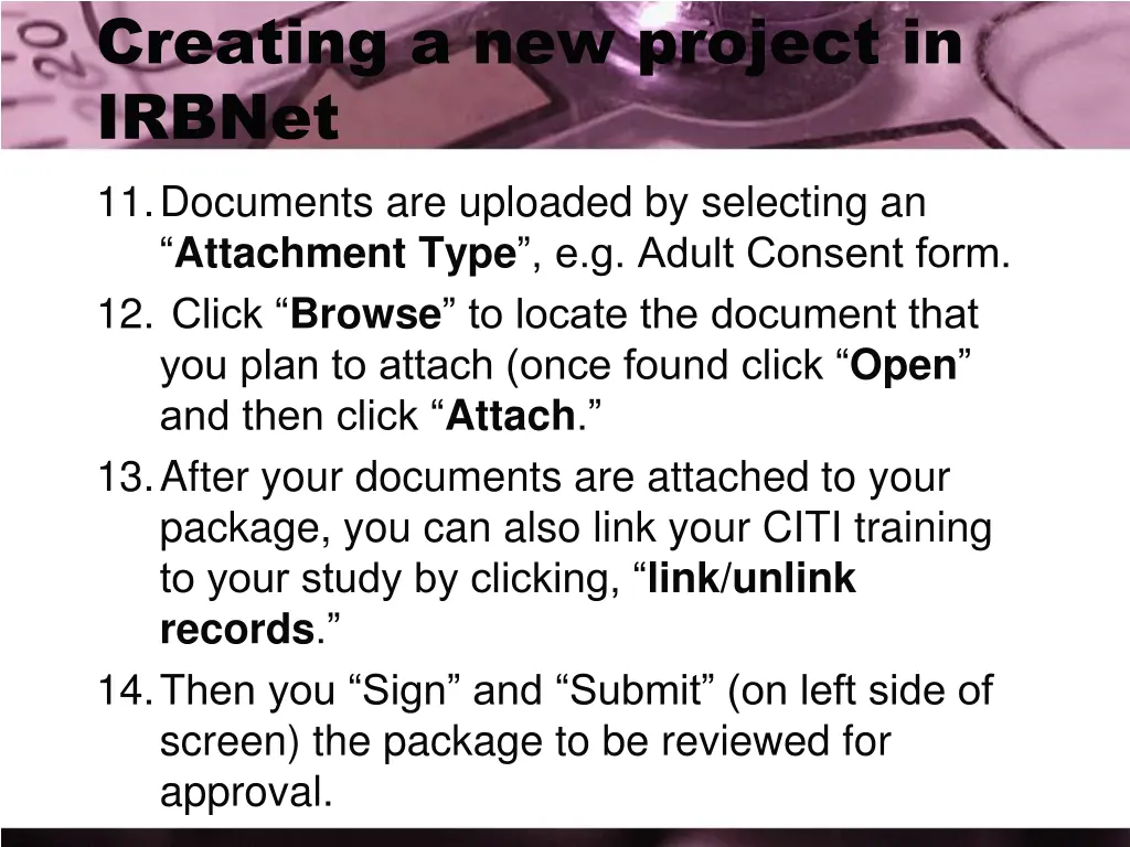 creating a new project in irbnet 11 documents