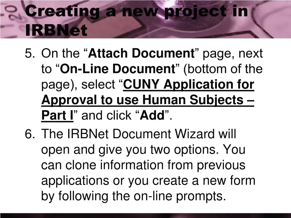 creating a new project in irbnet 5 on the attach