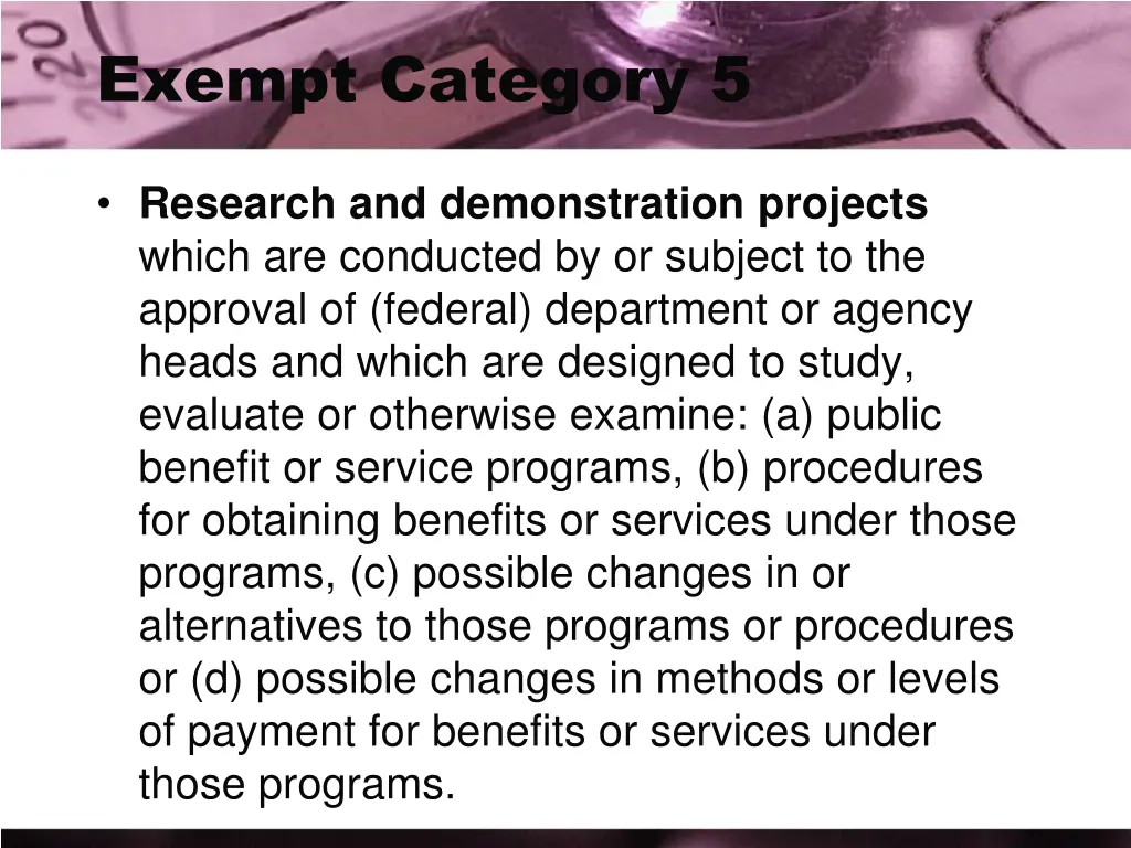 exempt category 5