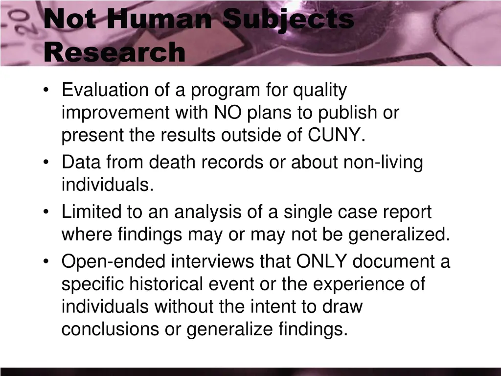 not human subjects research evaluation