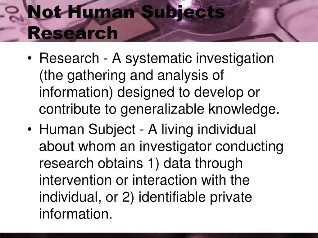 not human subjects research research a systematic