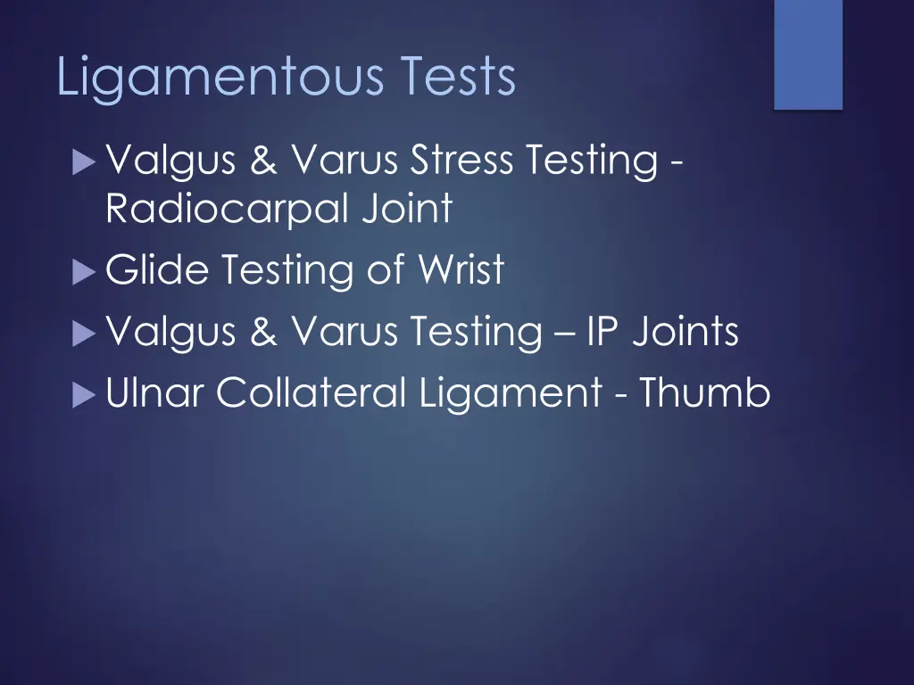 ligamentous tests