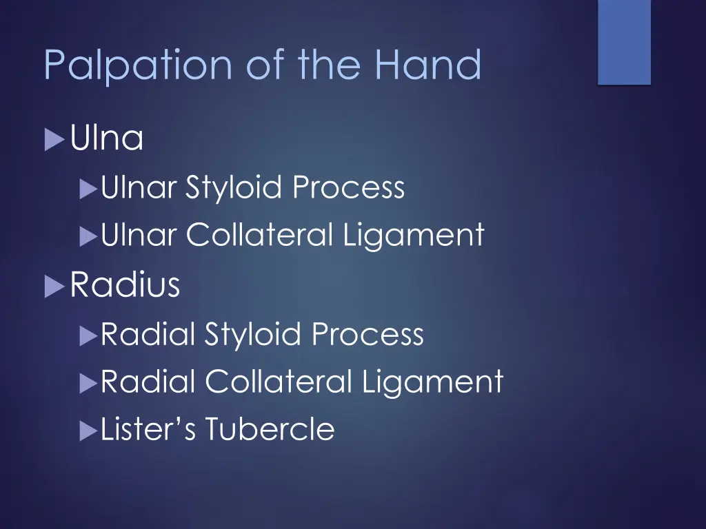 palpation of the hand 1