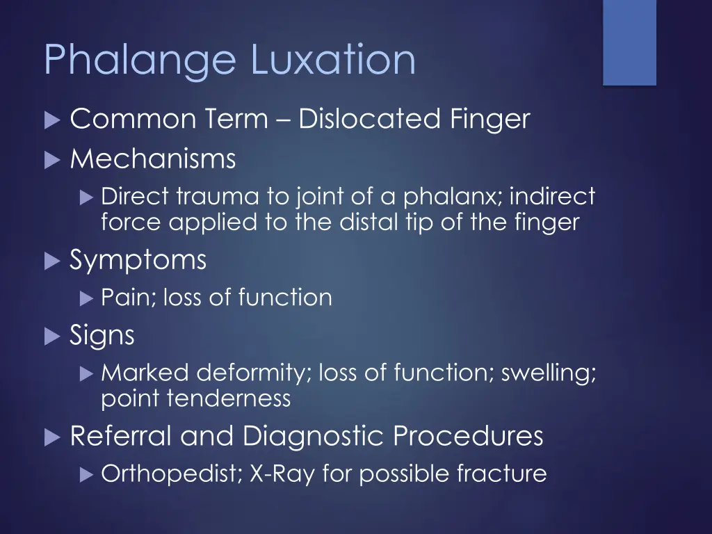 phalange luxation