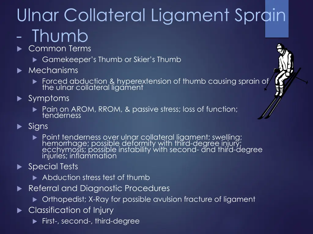 ulnar collateral ligament sprain thumb common