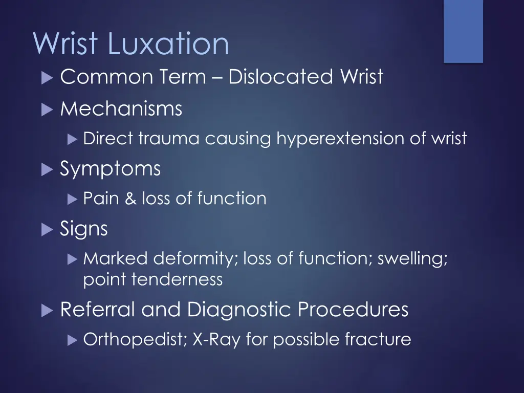 wrist luxation common term dislocated wrist