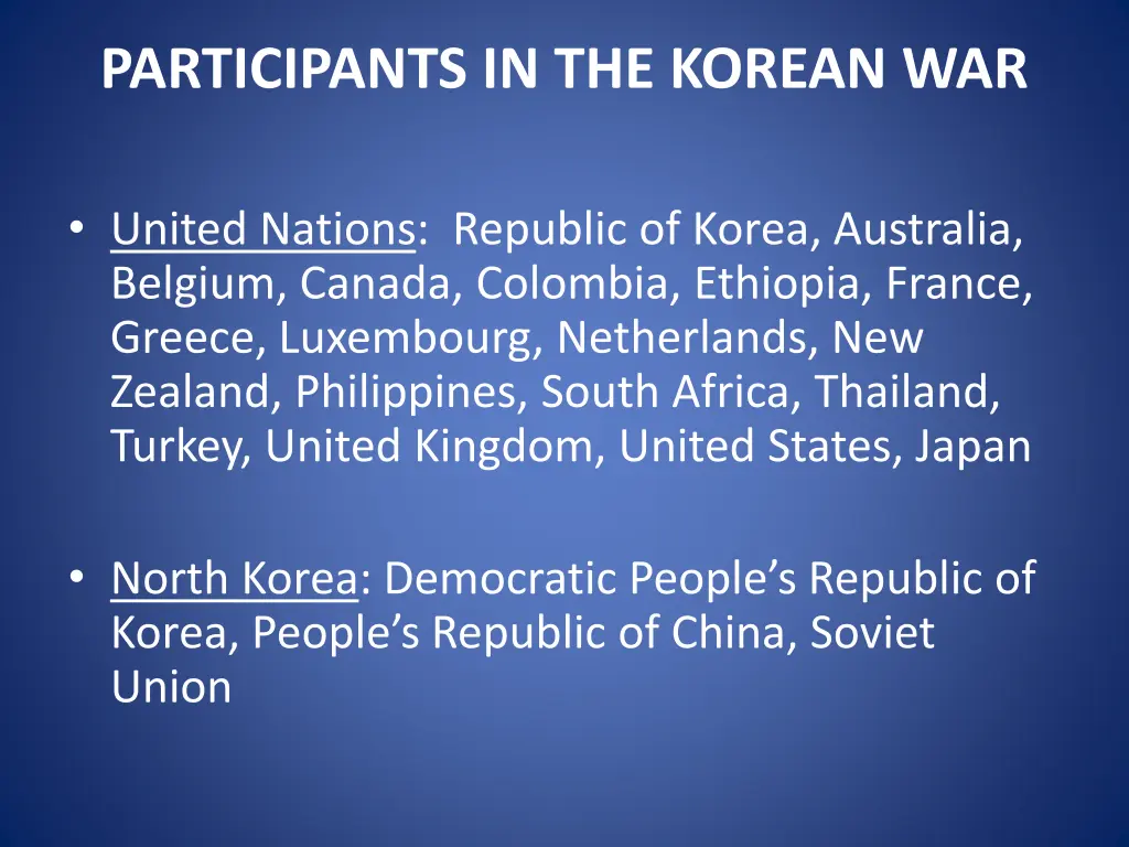 participants in the korean war