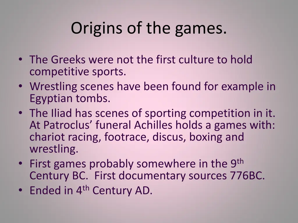 origins of the games