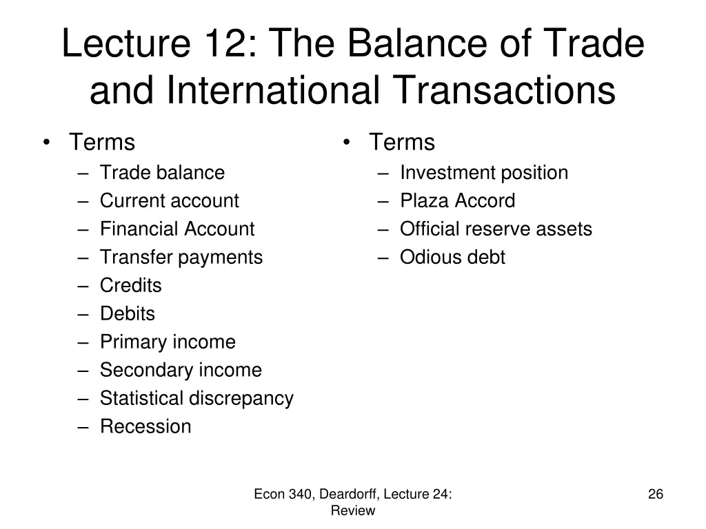 lecture 12 the balance of trade and international 1