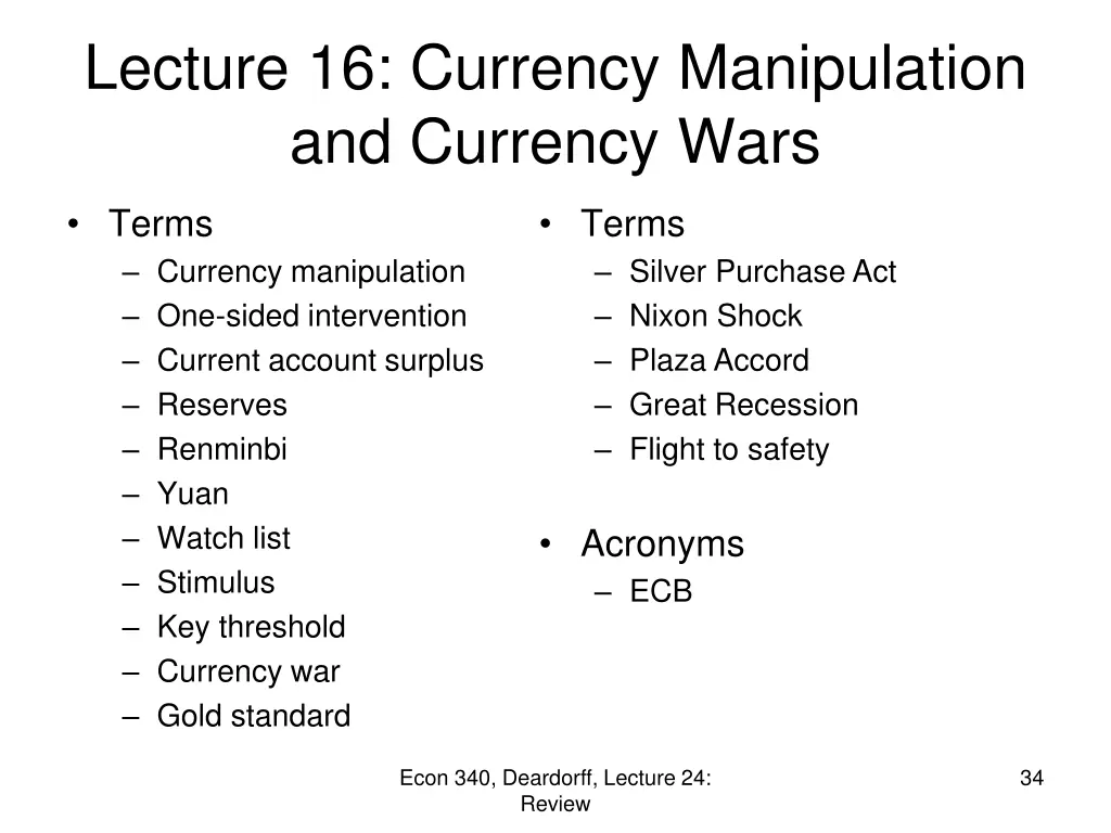 lecture 16 currency manipulation and currency wars