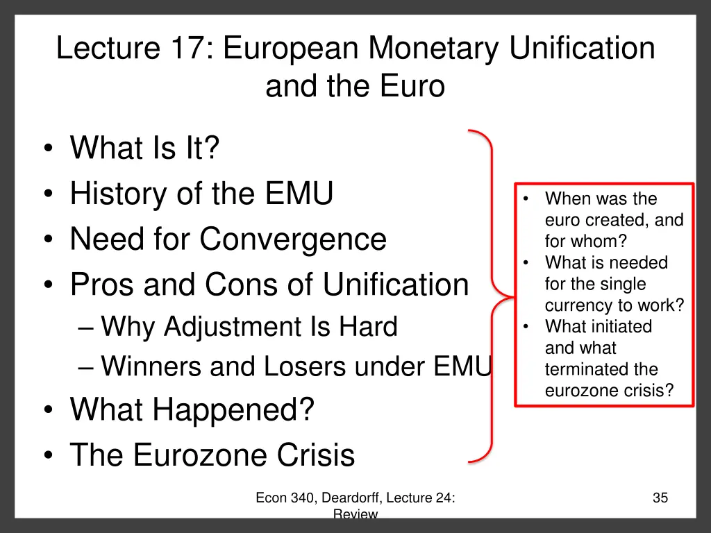 lecture 17 european monetary unification