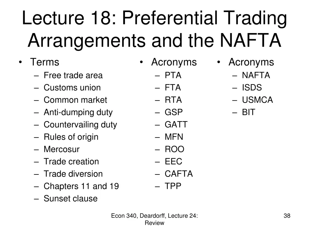 lecture 18 preferential trading arrangements 1