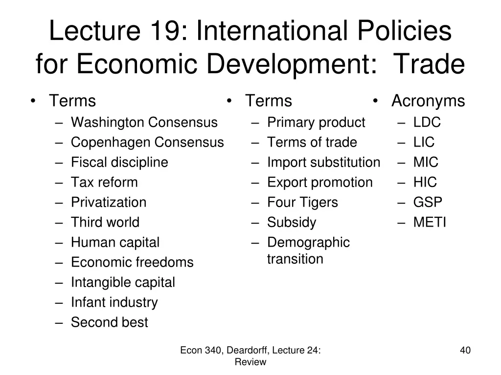 lecture 19 international policies for economic 1