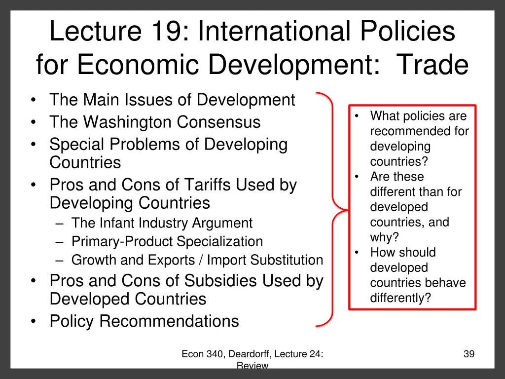 lecture 19 international policies for economic