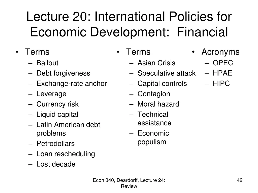 lecture 20 international policies for economic 1