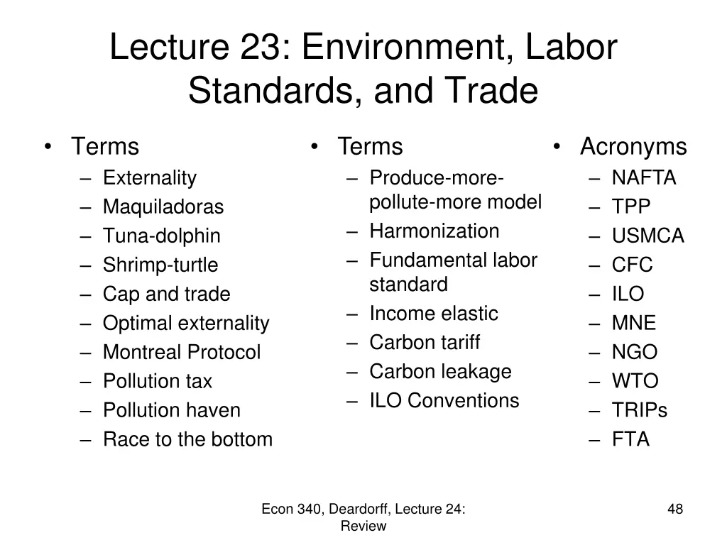 lecture 23 environment labor standards and trade 1