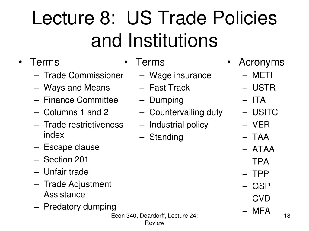 lecture 8 us trade policies and institutions 1