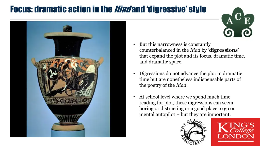 focus dramatic action in the iliad and digressive 1