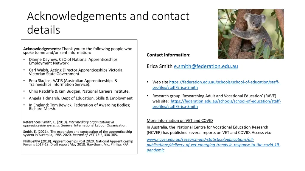 acknowledgements and contact details