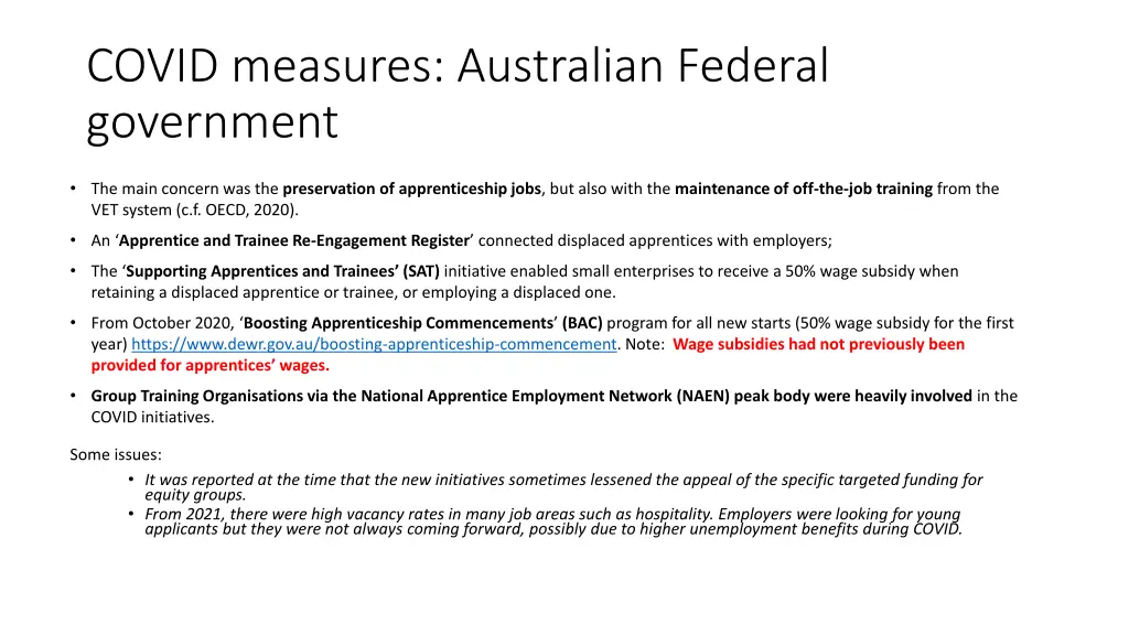 covid measures australian federal government