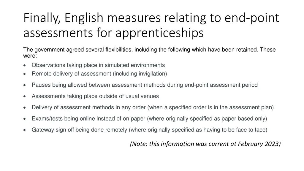 finally english measures relating to end point