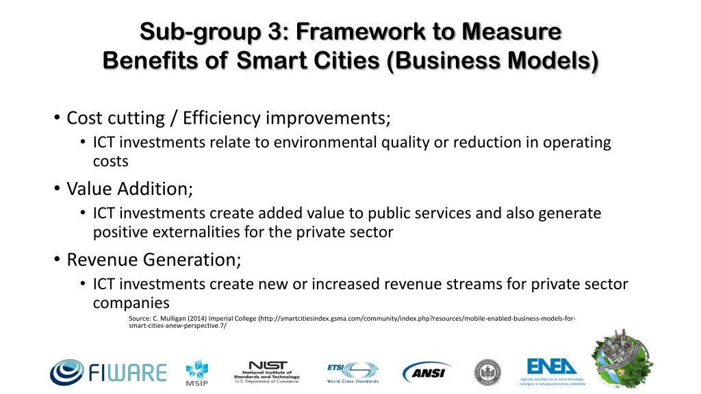 sub group 3 framework to measure benefits