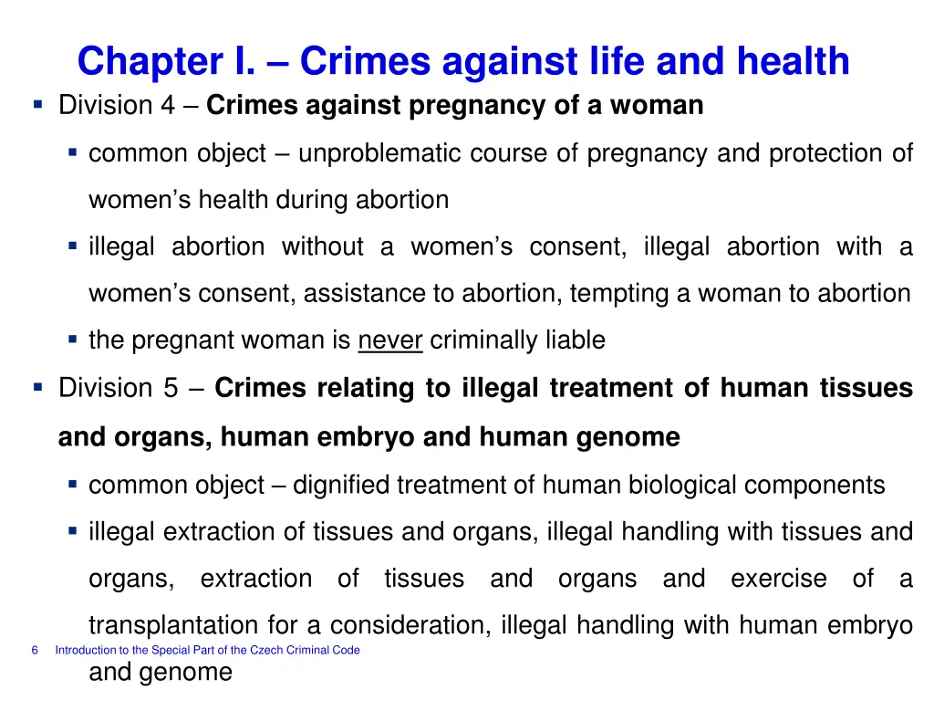 chapter i crimes against life and health division