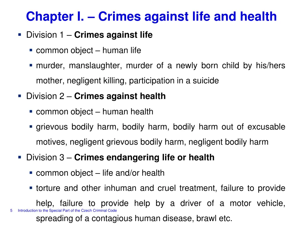 chapter i crimes against life and health