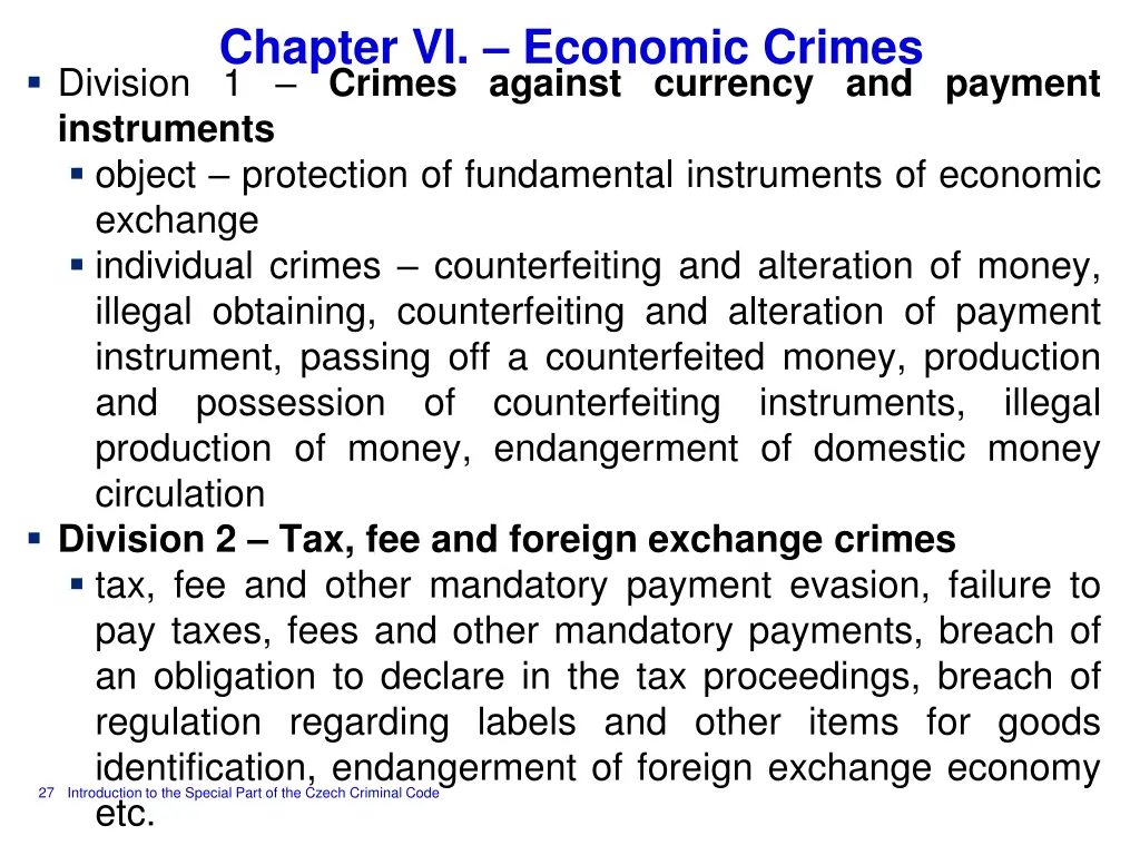 chapter vi economic crimes division 1 crimes