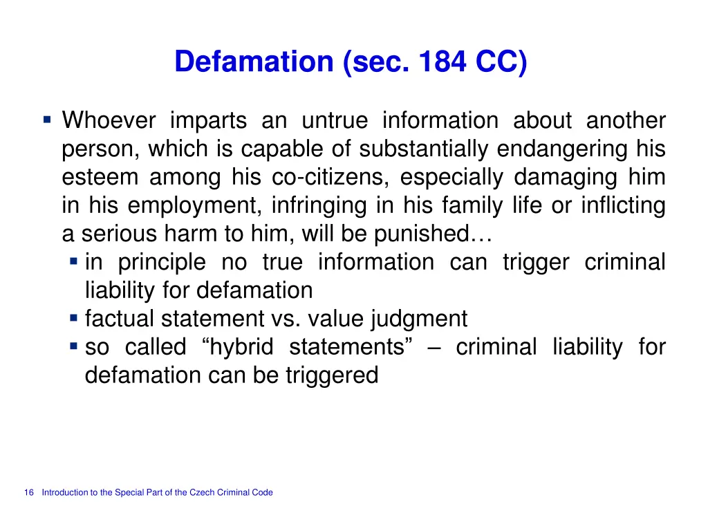 defamation sec 184 cc