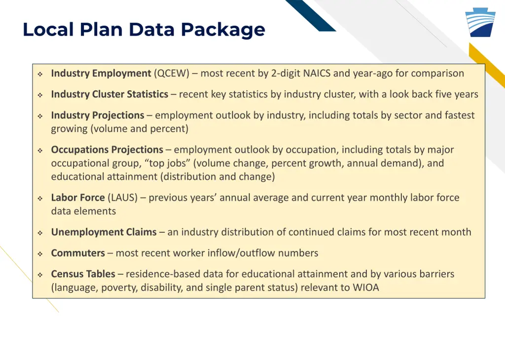 local plan data package