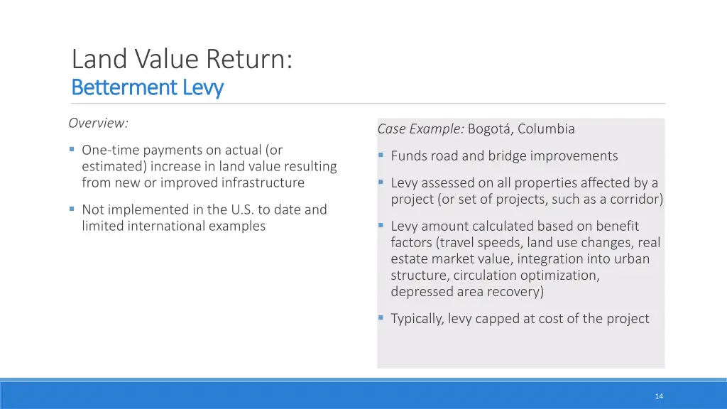 land value return betterment levy betterment levy