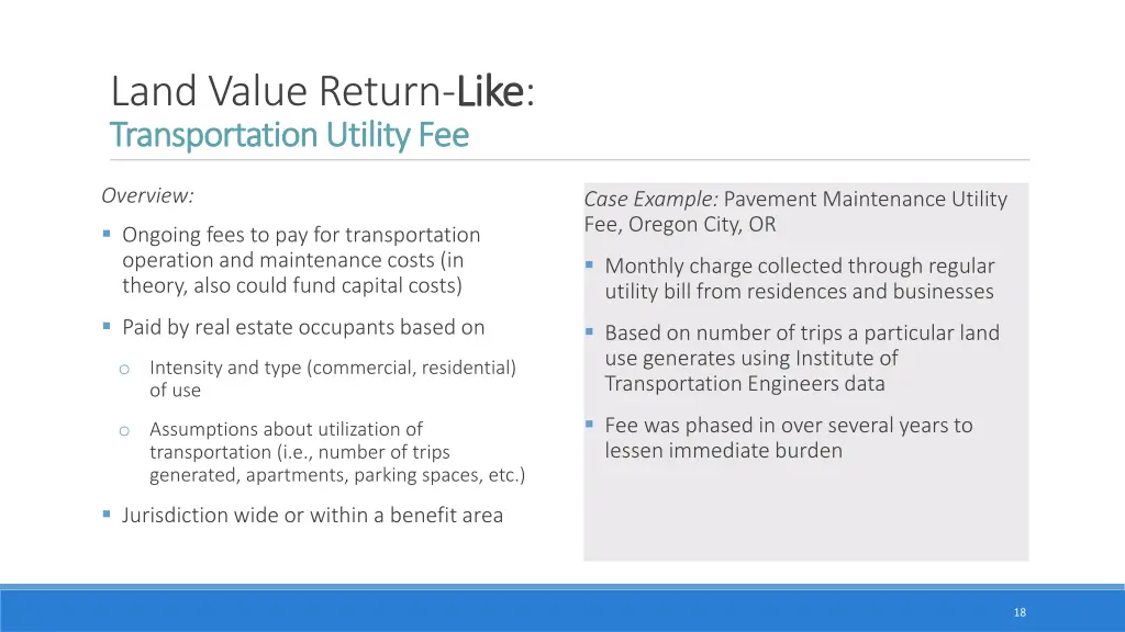 land value return like transportation utility