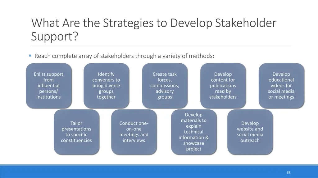 what are the strategies to develop stakeholder