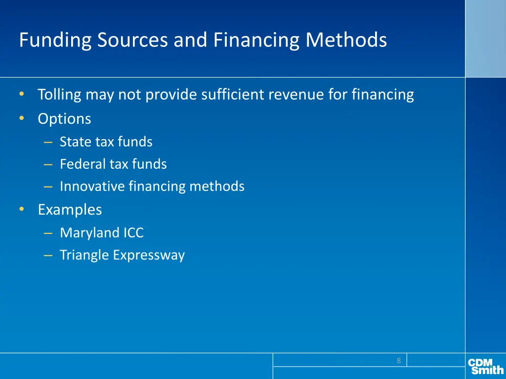 funding sources and financing methods