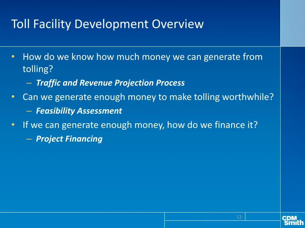 toll facility development overview