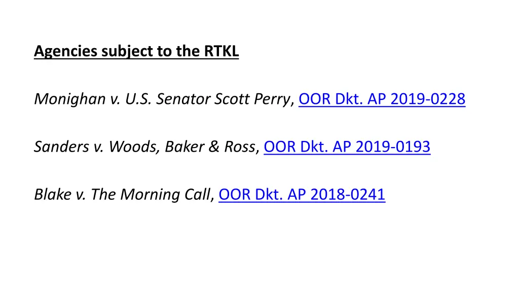 agencies subject to the rtkl