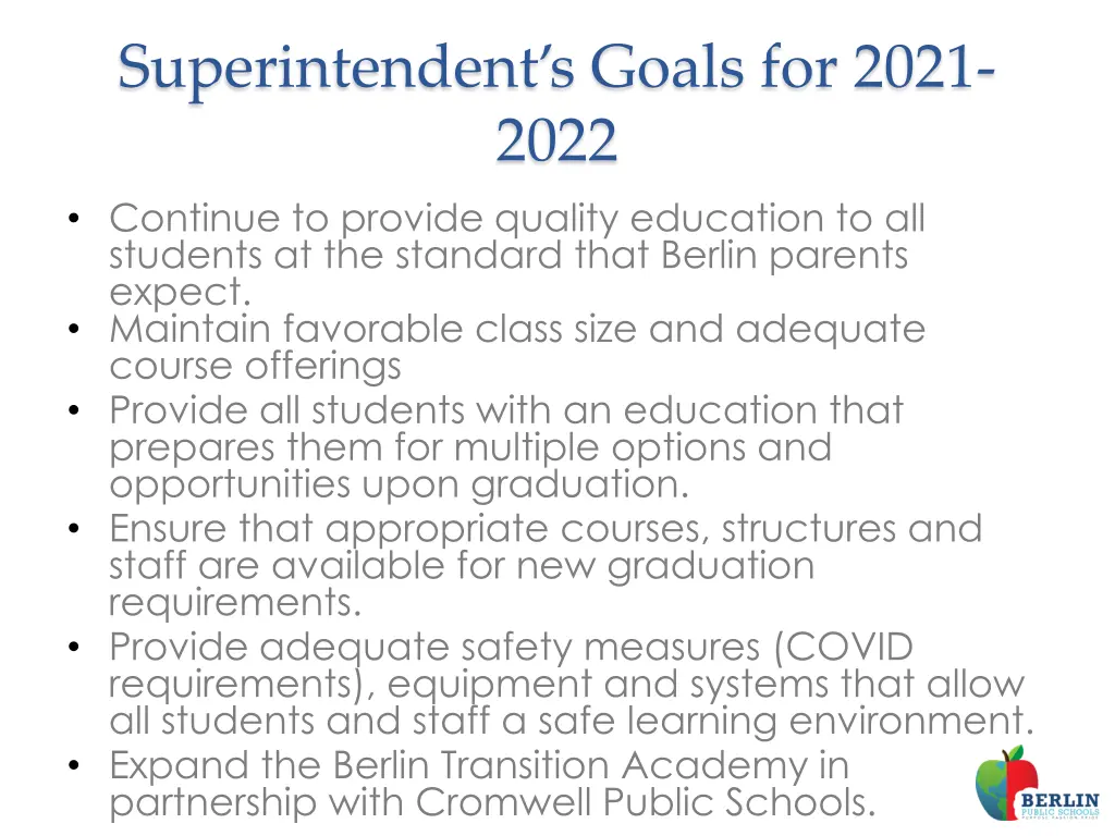 superintendent s goals for 2021 2022 continue