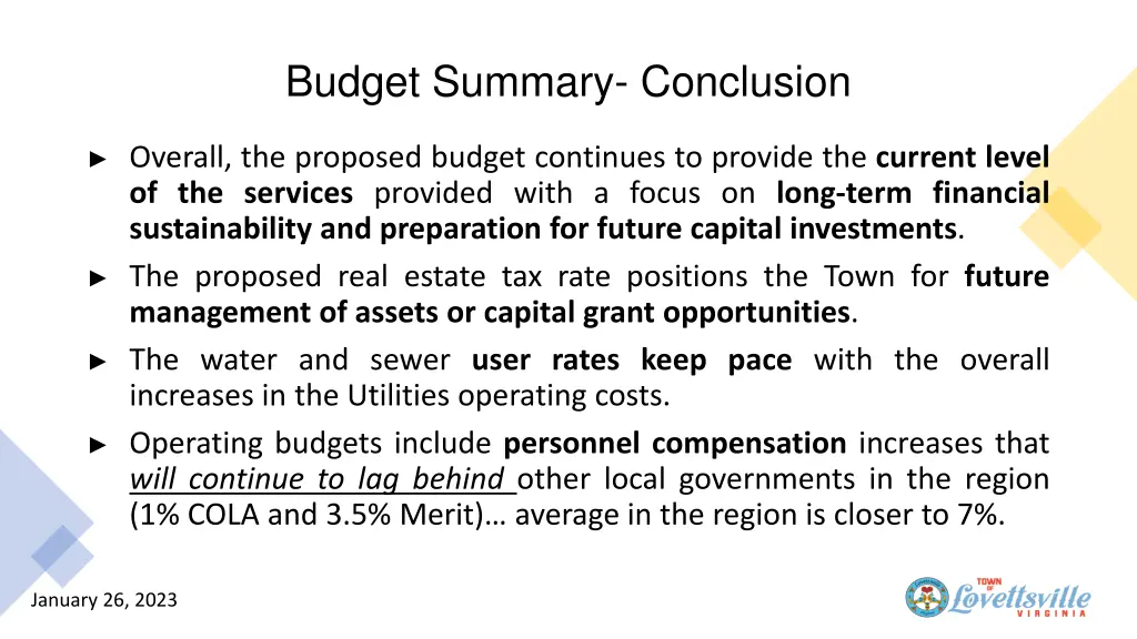 budget summary conclusion