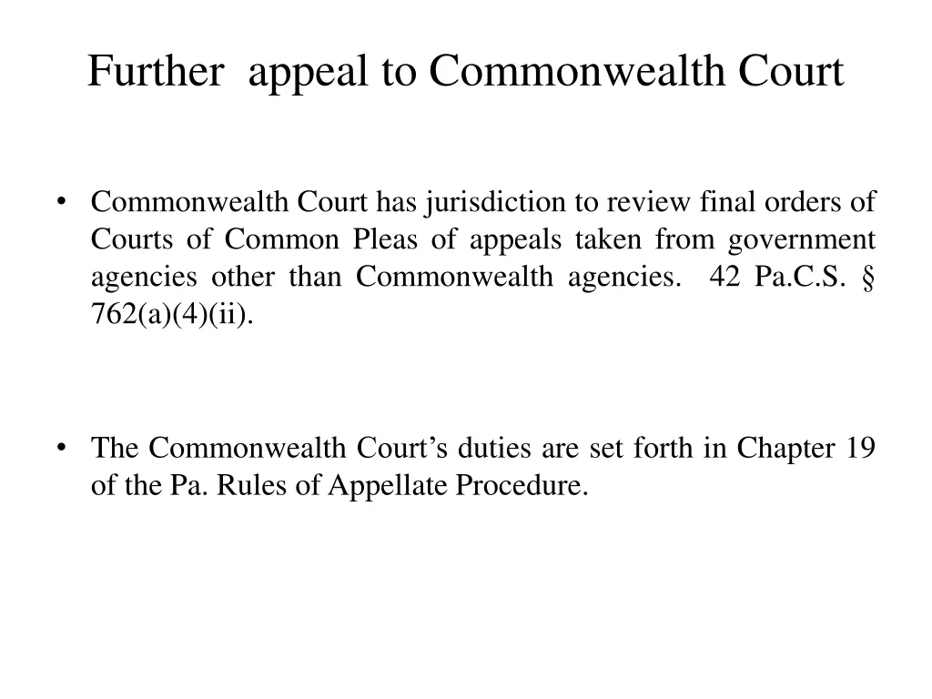 further appeal to commonwealth court